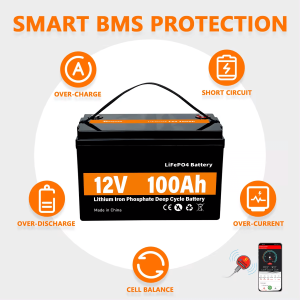 LiFePO4 د سولر انرژي ذخیره کولو بریښنا بیټرۍ 12V 100Ah